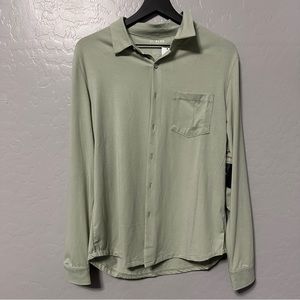 01. Algo Men's Performance Sz M Button Shirt Long Sleeve Green Stretch